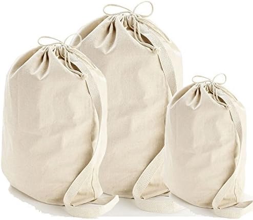 SHOPINUSA Heavy Canvas Laundry Bags W/Shoulder Strap (Small-Medium-Large) (Large)