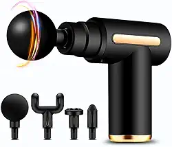 Massageador Elétrico Pistola Massageadora Elétrica Profissional para Massagem Corporal Muscular Recarregável Portátil com 4 Pontas e Variação de Velocidade Fisioterapia Relaxante (PRETO)