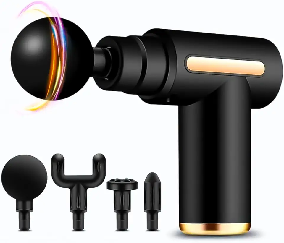 Massageador Elétrico Pistola Massageadora Elétrica Profissional para Massagem Corporal Muscular Recarregável Portátil com 4 Pontas e Variação de Velocidade Fisioterapia Relaxante (PRETO)