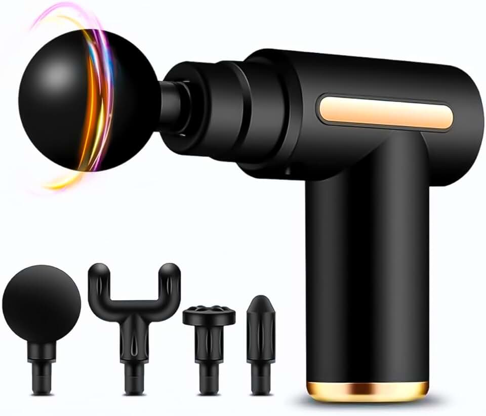Massageador Elétrico Pistola Massageadora Elétrica Profissional para Massagem Corporal Muscular Recarregável Portátil com 4 Pontas e Variação de Velocidade Fisioterapia Relaxante (PRETO)