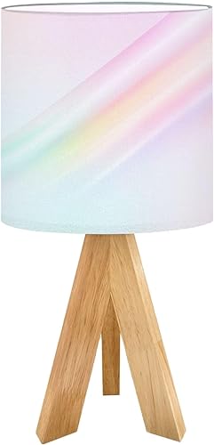 Tripod Bedside Desk Table Lamp Minimal Fluid Gradient Blurred Wave Pastel Color Earth Tone Green Pink Wood Nightstand Lamp with Linen Fabric Shade
