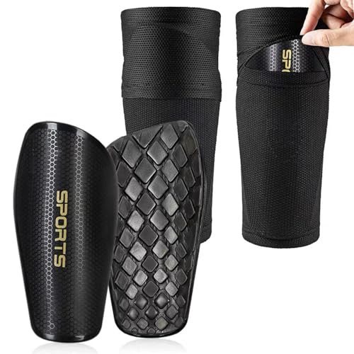 Espinilleras de Futbol, Fútbol Espinilleras Calcetines con Tira Antideslizante, Ultraligero, Altamente Resistente, Protección Completa para Adolescentes y Adultos (XL, Negro)