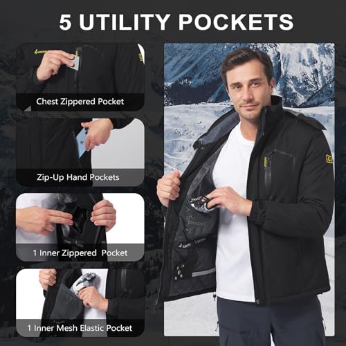 Image of Mens Winter Coats Ski Snowboard Jacket Down Waterproof Coat | Warm Jacket, Insulated Jacket, Cold Weather Jacket, Heavy Jackets, Winter Parka, Windproof Coat, Hiking, Camping, Working