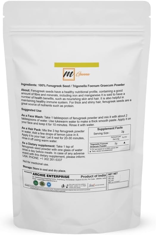 Miniatura 2 de Polvo de semilla de fenogrecotrigonella foenum graecum 100% natural para un cuerpo fuerte y saludable, piel suave y cabello sedoso brillante, 0.5