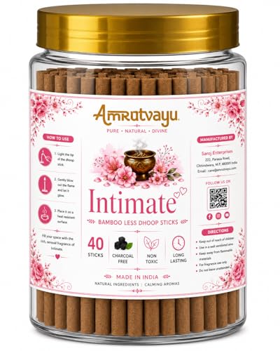 Image of Intimate Dhoop Sticks 4 inch 6mm Bamboo Less Incense Dhoop 40 Sticks for Pooja | No Charcoal Dhoop Batti | Fragrance for Home, Mediation, Relaxation