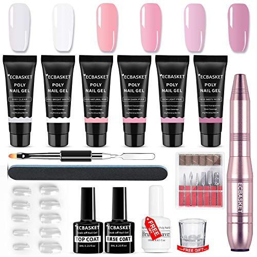 ECBASKET Poly Nail Gel Kit Nail Extension Gel Kit with Nail Drill Nail Enhancement Builder Gel Extension Gel Trial Kit with Slip Solution Professional Nail Technician All-in-One French Kit