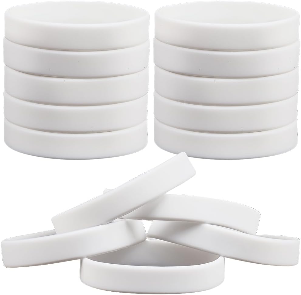 GORGECRAFT 30Pcs Solid Color Silicone Bracelets Wristbands White Bracelets Basketball Waterproof Lightweight Elastic Sports Band Bracelet for Football Gym Sport Party