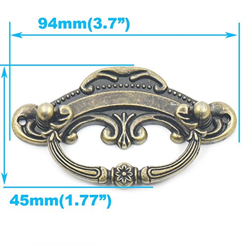 Blumoona 5 Pcs - Antique Brass Jewelry Box Drawer Cabinet Cupboard Door Furniture Wine Handle Pull Knob W Screws 94Mm(3.7")X45Mm(1.77") #TOP1