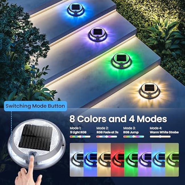 SOLPEX Solar Driveway Lights Multi-Color Deck Light Solar Pathway Lights 4 Pack
