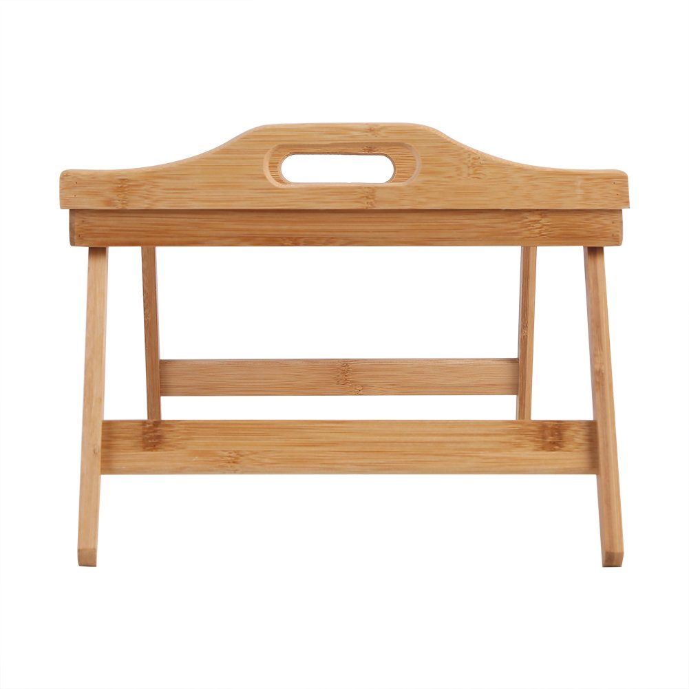 Plateau de petit-déjeuner en bambou avec poignées et pieds verrouillables, bord surélevé, table de service élégante, 63 x 27,3 x 22,5 cm – Parfait pour les repas, les collations et l'utilisation au