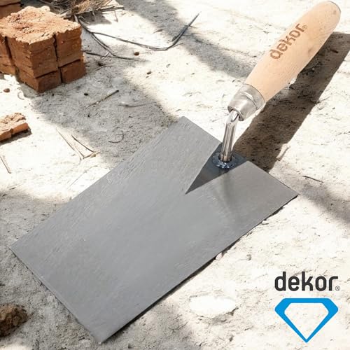 DEKOR Italian Style Brick Trowel - Size 8\" - Spring Steel Ensures Rust-Free Performance for Masonry Tools and Tile Tools - Concrete Tools for Commercial and DIY Use - Made in Europe - Wooden Handle