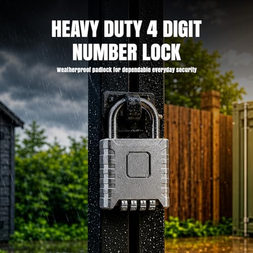 Image of FreshDcart Resettable 4-Digit Number Combination Zinc Padlock PIN Security Number Padlock Heavy Duty Weatherproof for Indoor and Outdoor Use, Sheds, Gates, Lockers, Storage (Silver)