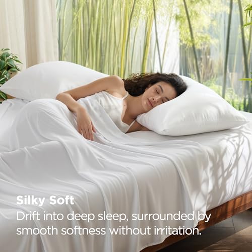 Image of Bedsure Zipper Pillow Cases Standard Size from Rayon Derived from Bamboo | Cooling Pillowcase for Hot Sleepers, Soft & PureWoven Pillow Covers, Gift, White, 20x26 Inches
