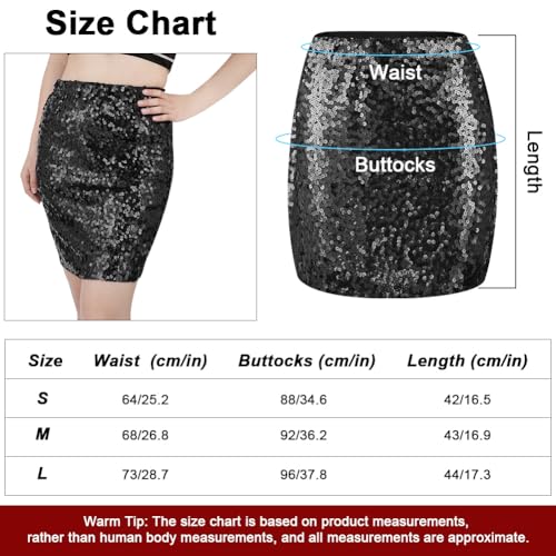 Aolso Sequin Skirt for Women,Women‘s Casual Elastic Mini Skirt,Black/Silver Bodycon Glitter Hip Wrap Skirt for Club Party Streetwear - Image 3