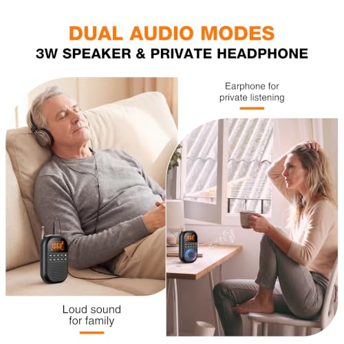 Image of AM FM Portable Radio with P1 /P2 /P3 Presets, Bluetooth & Rechargeable