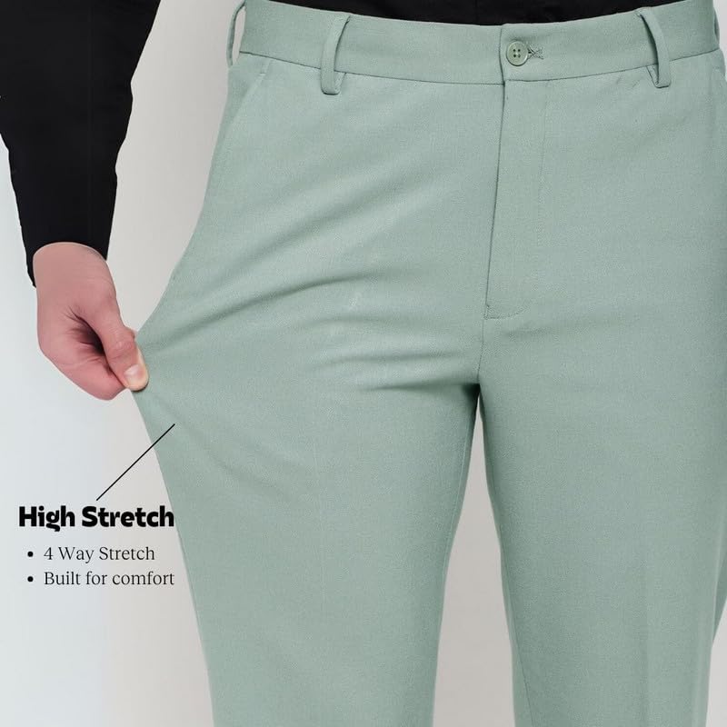 Image of SUBTRACT Slim-Fit Stretchable Lycra Formal Pants for Men with Flexible Waistband | Stylish Men's Wear Trousers for Office or Party |Dress Trouser Pant