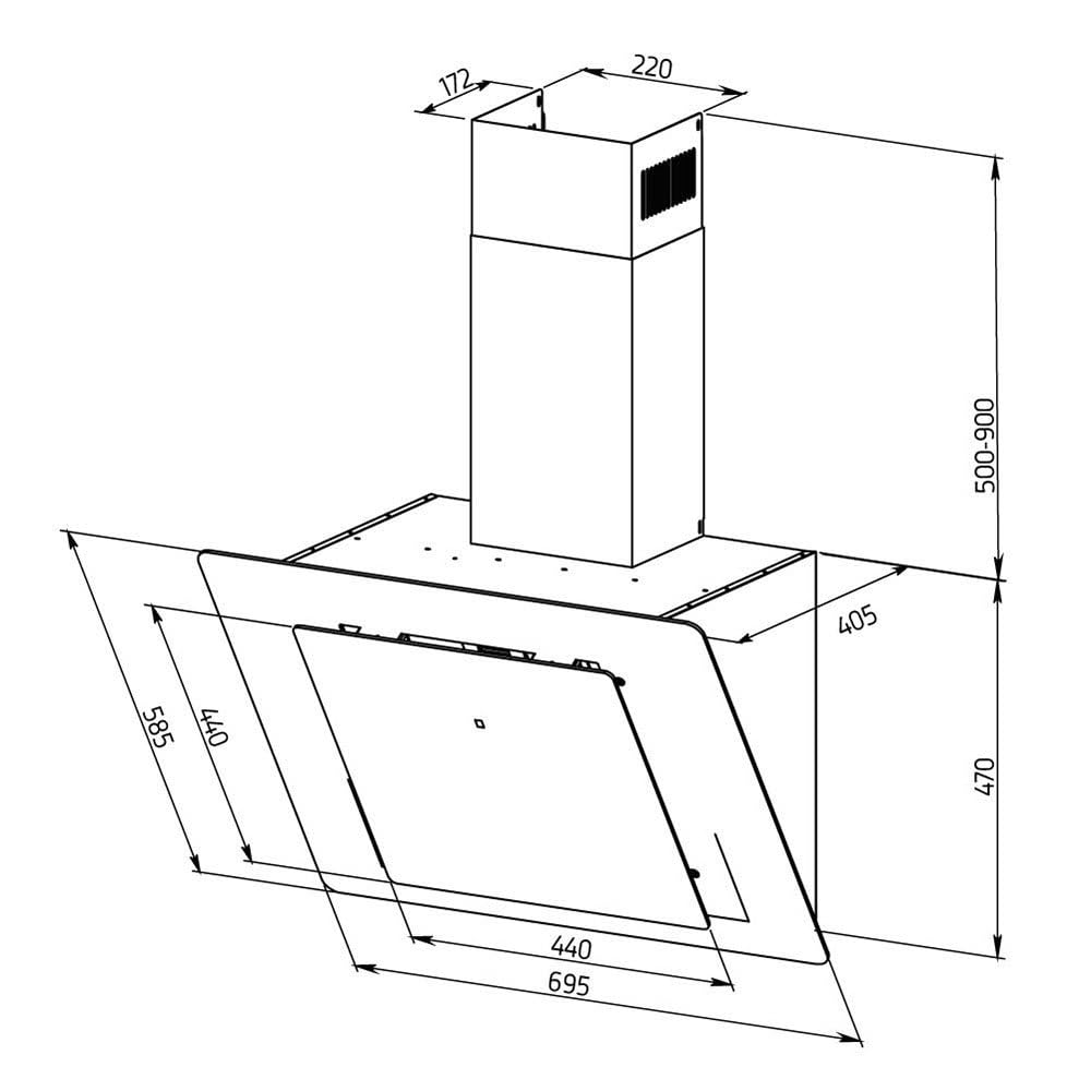 Orbegozo DS 80170 BL – Campana extractora, 69.5 cm, frontal cristal templado, extracción 728.1 m3/h, 4 niveles de potencia, 300 W