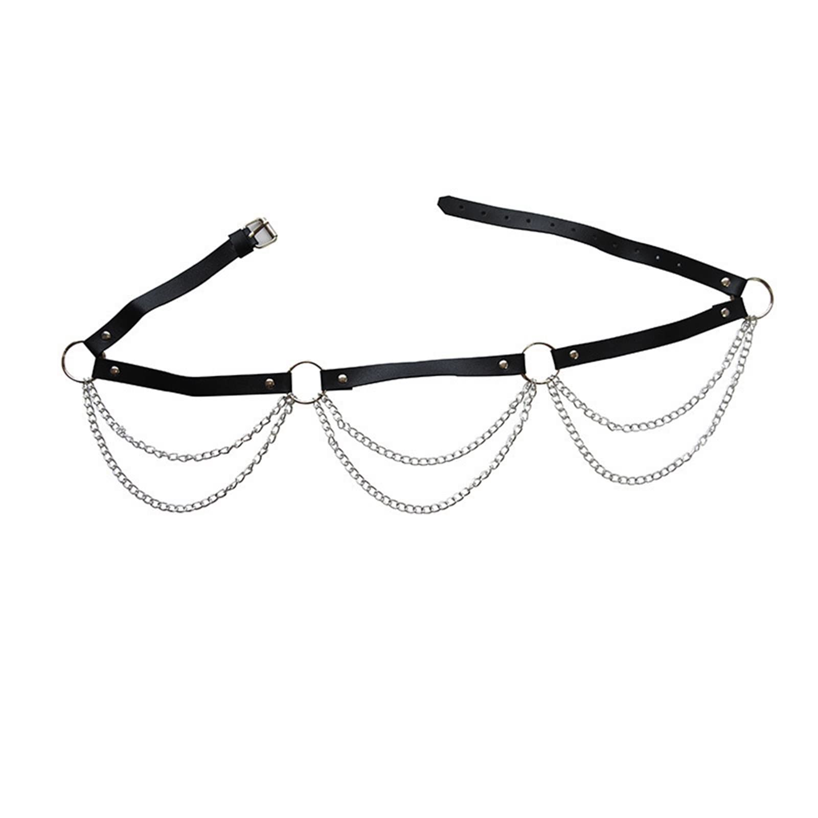Cinturón de cadena festival punk KnSam: Joyería corporal boho de cuero negro para mujer 6