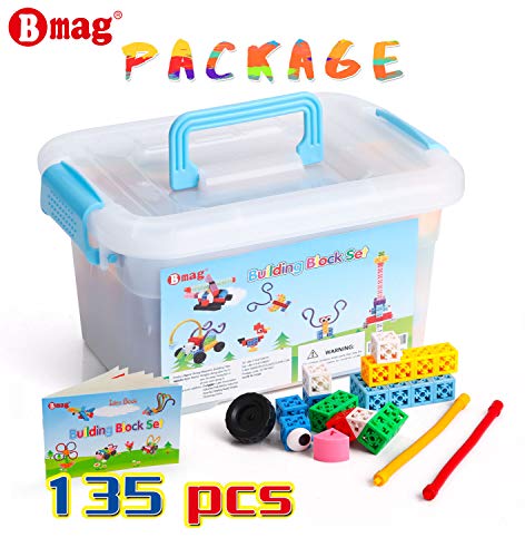 BMAG Building Blocks Tiles, Colorful Stacking Cubes,Connecting Manipulative Linking Fraction Building Set for Sorting and Counting Math STEM Construction Toy for 3 4 5 6 7 8 9 10 Years Old Kids