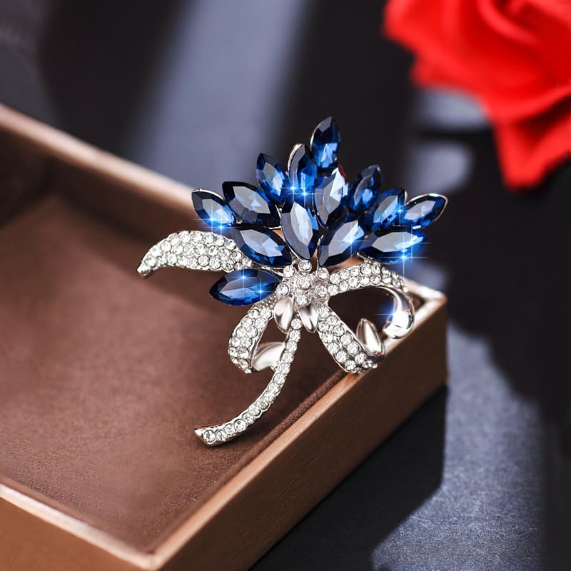 Image of Large Brooch Pin Austrian Crystal Leaf Shape Bouquet Rhinestone Scarf Decoration Wreath Cloth Brooches Pins For Women Girls