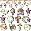 Spiareal 36 pcs easter wooden ornaments religious he is risen ornaments spring hanging decoration holiday christian lly cross wood cutouts easter decor for small tree home party  urban country home decor