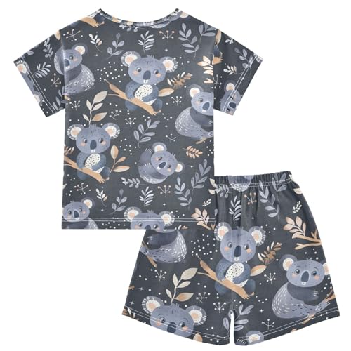 ALAZA Koala Animal Leaf Pajamas Short Sleeve 2 Piece Sleepwear Top and Bottom Pajama Set Unisex2