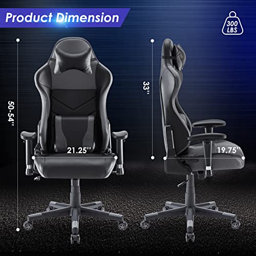 Sunon Gaming Chair Ergonomic Video Game Chair High Back Office Computer Chair Racing Style with Headrest and Lumbar Support (Black & Grey, Leather) - Image 4