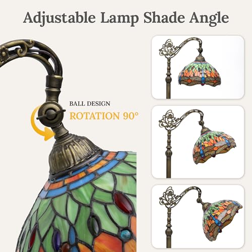 DWVO Tiffany Floor Lamp, Stained Glass Shade Gooseneck Reading Floor Lamp, Adjustable Corner Standing Light with Foot Switch for Bedroom Living Room Office (Bulb not Included)