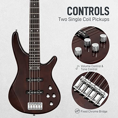 Ktaxon 5 String Electric Bass Guitar, Full Size Standard Right Handed Rosewood Fretboard Bass Kit With Gig Bag Strap Cable Wrench Tool (Earth Brown) #TOP2