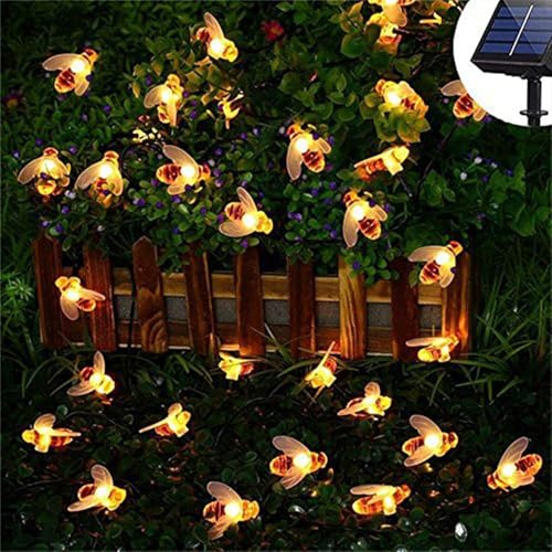 Image of AERYS Solar String Lights Outdoor 21 Ft 30 LED Solar Bee String Lights with 8 Lighting Modes Bumble Bee Lights for Garden Yard Lawn Patio Party Grass Decor (Warm White)