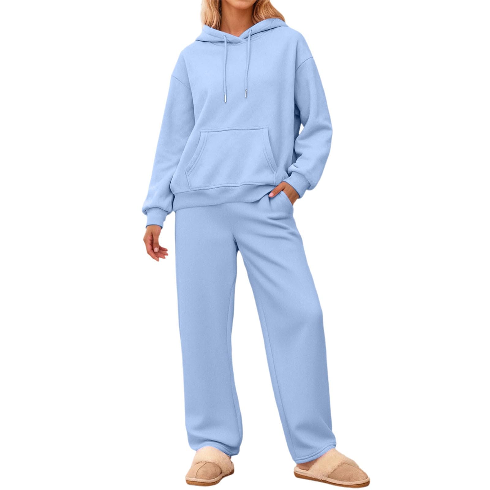 Tuta sportiva casual con cappuccio e pantaloni a gamba larga, autunno inverno, due pezzi, comodo da indossare per le attività quotidiane