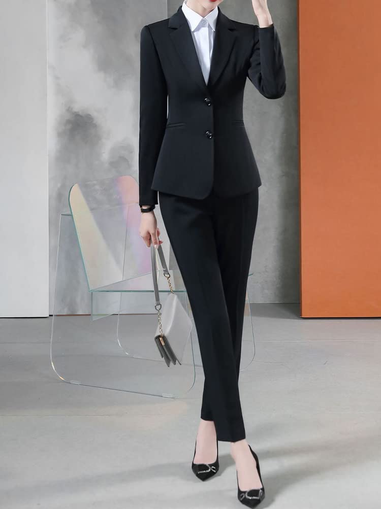 Minetom Tailleur Femme 2 Pièces Elegant Slim Fit Blazer Veste Formel Entreprise Bureau Travail Tailleur Pantalon Costumes Ensemble