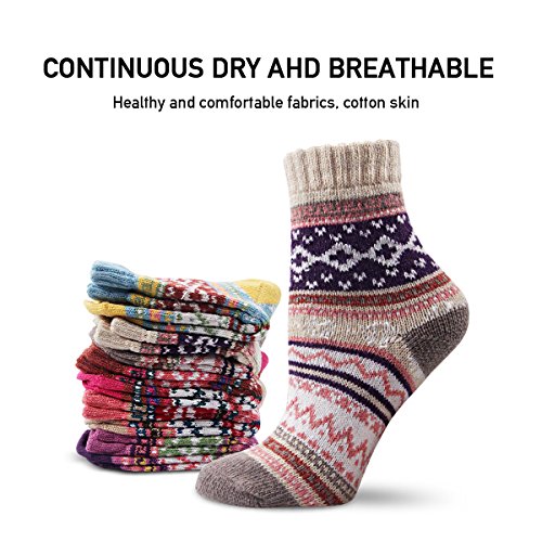 Winter Women Socks 5 Pairs Vintage Style Knit Wool Casual Socks Thick Warm Colorful Socks