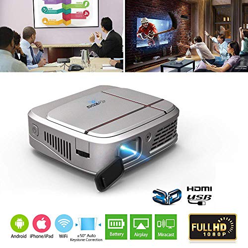 Mini Portable DLP Projector Support 1080p/3D/WIFI/100” Display/Auto Keystone Correction,Rechargeable LED Projector with HDMI