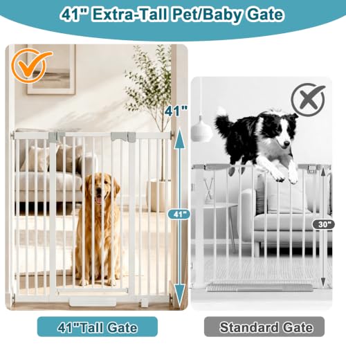 Ixaro 41" Extra Tall Dog Gate Indoor,30-62.5" Wide Heavy Duty Pet Gate for Doorways,Baby Gate with Walk Through and Auto Close, Pressure Mounted, Suitable for Stairs,Kitchen,White