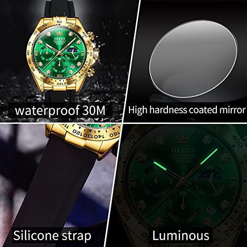 Image of OLEVS Men's Watches Chronograph Multifunction Sport Silicone Luxury Diamond Moon Phase Quartz Male Watch Waterproof Wrist Watch