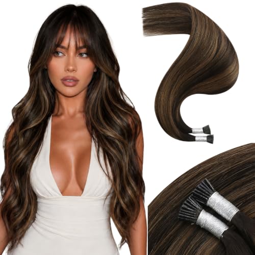 Image of Moresoo I Tip Hair Extensions Human Hair, Brown Chestnut Balayage, 24 Inch | 40g 50 strands, extra-long straight length, individual strand extensions for content creation and fashion styling