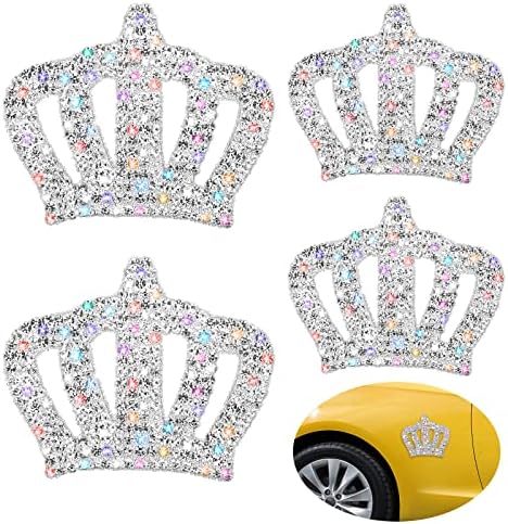 4 Pieces Crystal Crown Car Stickers(2.36x1.96 inches) Bling Rhinestone Decals Princess Crown Self-Adhesive Bling Car Window Stickers for Car Window Laptops Luggage Bumper Decoration