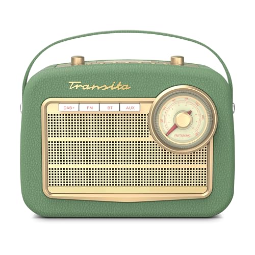 TechniSat Transita 130 - portables DAB+/UKW-Retroradio mit UKW Frequenzregler (Bluetooth-Audiostreaming, USB, Dot-Matrix LC-Display, Akku für bis zu 24 Stunden, Tragegriff, Kunstleder-Gehäuse) grün