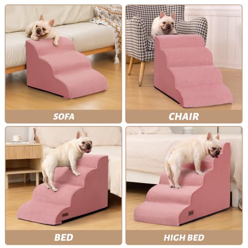 Image of 5-Step Pink Dog Stairs for High Bed, Pet Ramp for Small Dogs, Cats | Aodisman Pink Pet Stairs Designed for Small Dogs and Cats, Making It Easier to Get on High Beds with Comfort , 22.4 inch H