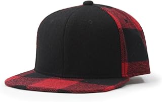 Premium Wool Blend Plaid Adjustable Snapback Baseball Cap (Black/Red)