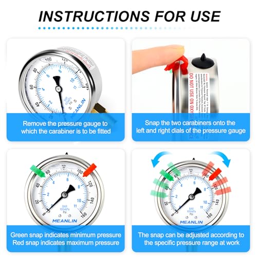 Image of MEANLIN MEASURE 0~160Psi Liquid Filled Pressure Gauge 1 /4 inch NPT 2.5 inch FACE DIAL Stainless Steel Glycerin Filled WOG Water Oil Air Lower Mount (with 2PCS Snaps)