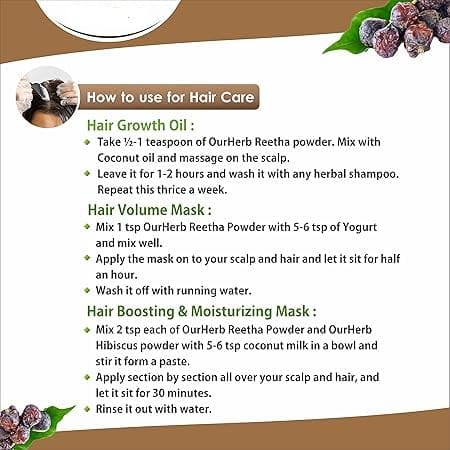 Miniatura 2 de Reetha puro y natural (Aritha, nuez de jabón) en polvo para el cuidado del cabello con cuchara de madera - 7.05 oz