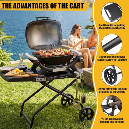 Image of Portable Grill Cart for Weber Q1200, Q1000, Q2200, Q2000, Collapsible Griddle Stand for Blackstone 17 inch 22 inch Table Top Griddles, Outdoor Portable Folding Cart
