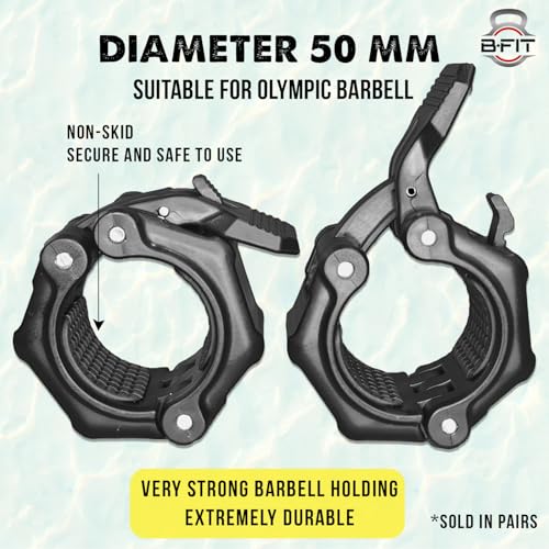 Image of B Fit Olympic /Regular Barbell Collars (Pair)- Solid Nylon /ABS /Aluminium Locking Clamps Size 25 /28 /50 MM Optional (50 MM-Premium Black)