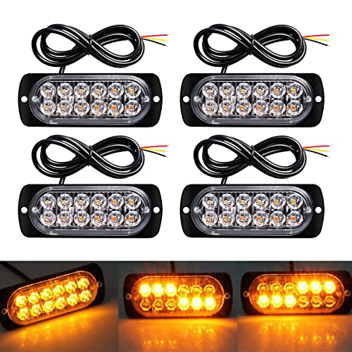 Defvnsy – Lote de 4 – ámbar 12 LED 12 V 24 V 36 W coche camión advertencia construcción faro emergencia impermeable flash advertencia estroboscópica parachoques parrilla cola trabajo luz bar