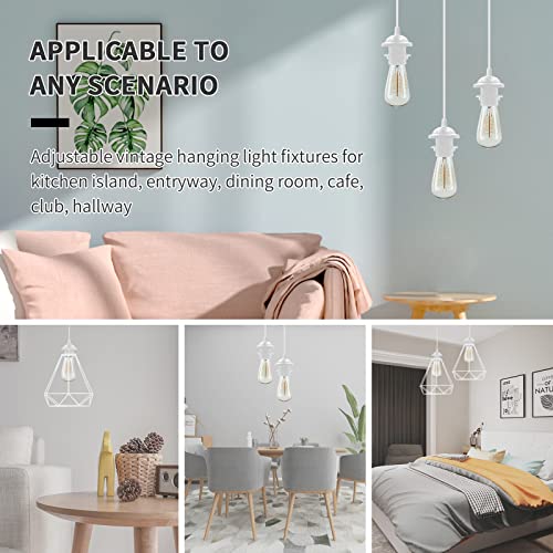 Image of Industrial Mini Pendant Light Kit, UL E26 Lamp Socket, White | Adjustable Hanging Light Kit for Kitchen, Edison Retro Pendant,Mini Ceiling Hanging Light Fixtures,Vintage Pendant Light Cord