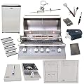 Lion 32-Inch Natural Gas Grill L75000 with 4 Ceramic Tubes w/ Flame Tray and Door and Drawer Combo and Single Side Burner and Refrigerator and 5 in 1 BBQ Tool Set Best of Backyard Gourmet Package Deal