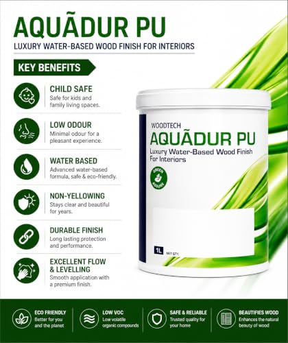 Image of AP Luxury Water-Based Polyurethane (PU) Wood Finish for Interiors, Low VOC, Scratch & Stain Resistant Clear Wood Coating, Best Water PU for Wood, with Premium PU Brush 2 inch | 1 lt (Matt)