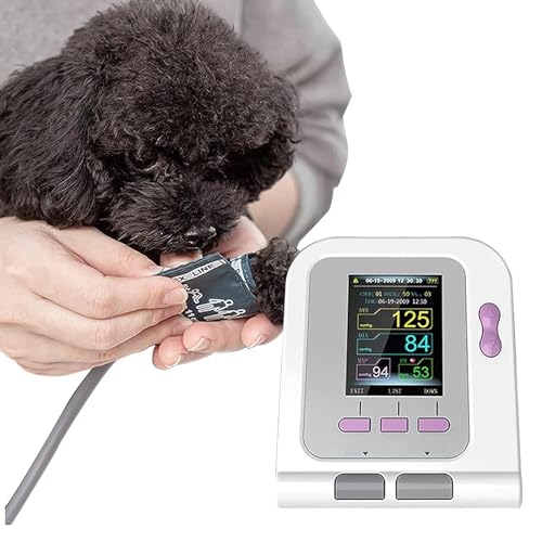 Ensiómetro Veterinario, Monitor de Presión Arterial Veterinario Digital, Esfigmomanom Electrónico de Medición Automática con 3 Puños, Equipo Veterinario de Escritorio para Perros / Gatos / Mascotas Cu